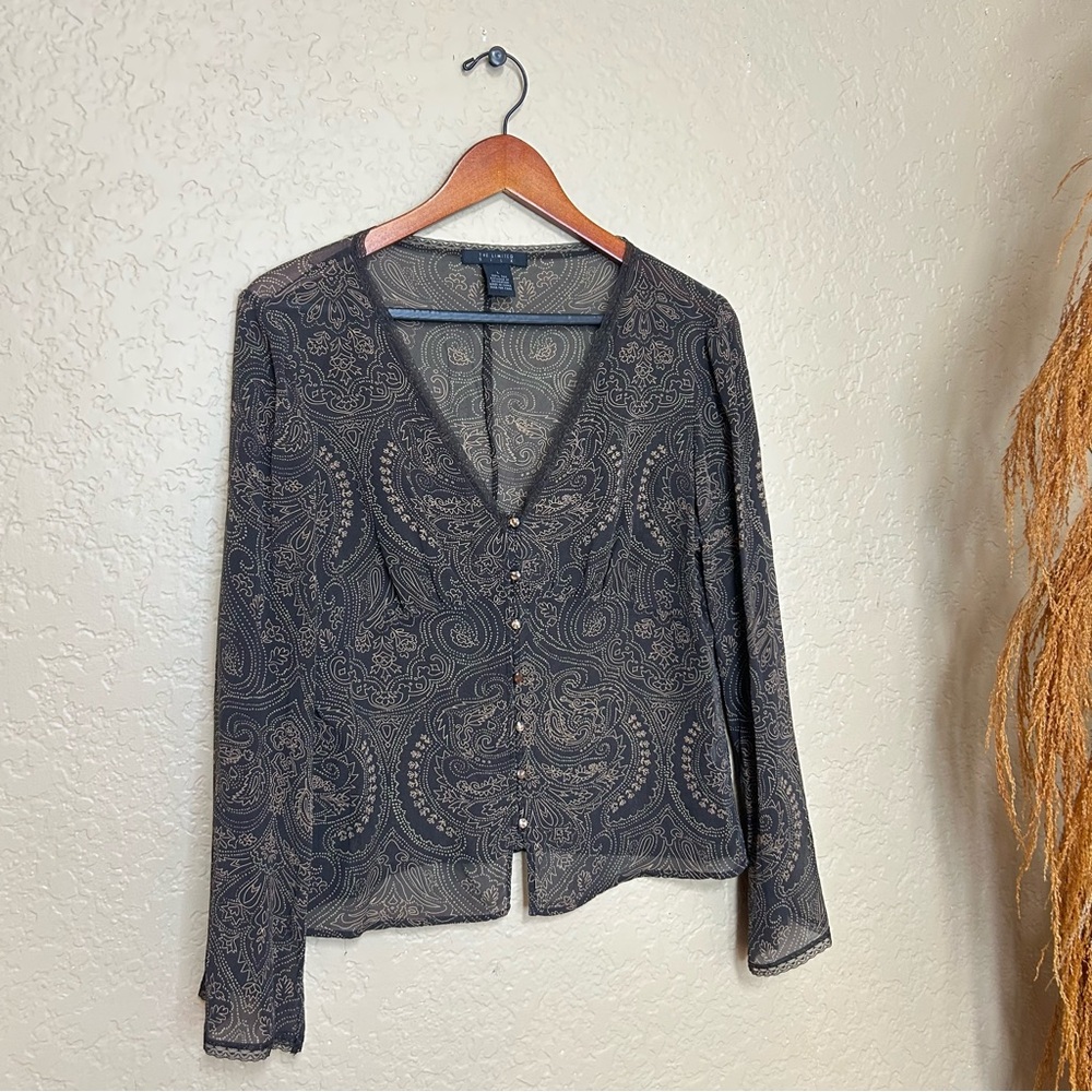 Y2K The Limited Silk brown printed blouse with flare sleeves size large